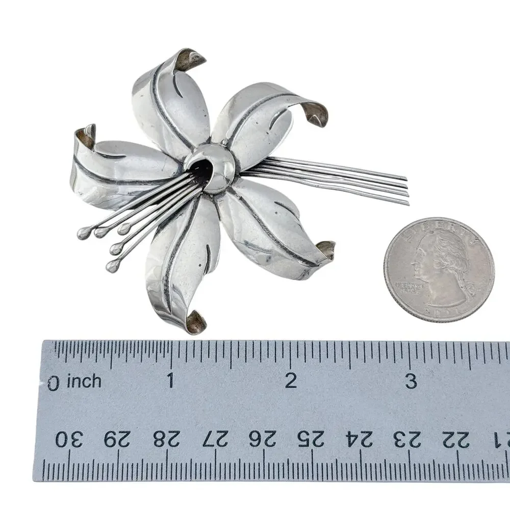 Vintage Maricela Taxco 950 Silver Lily Flower Brooch